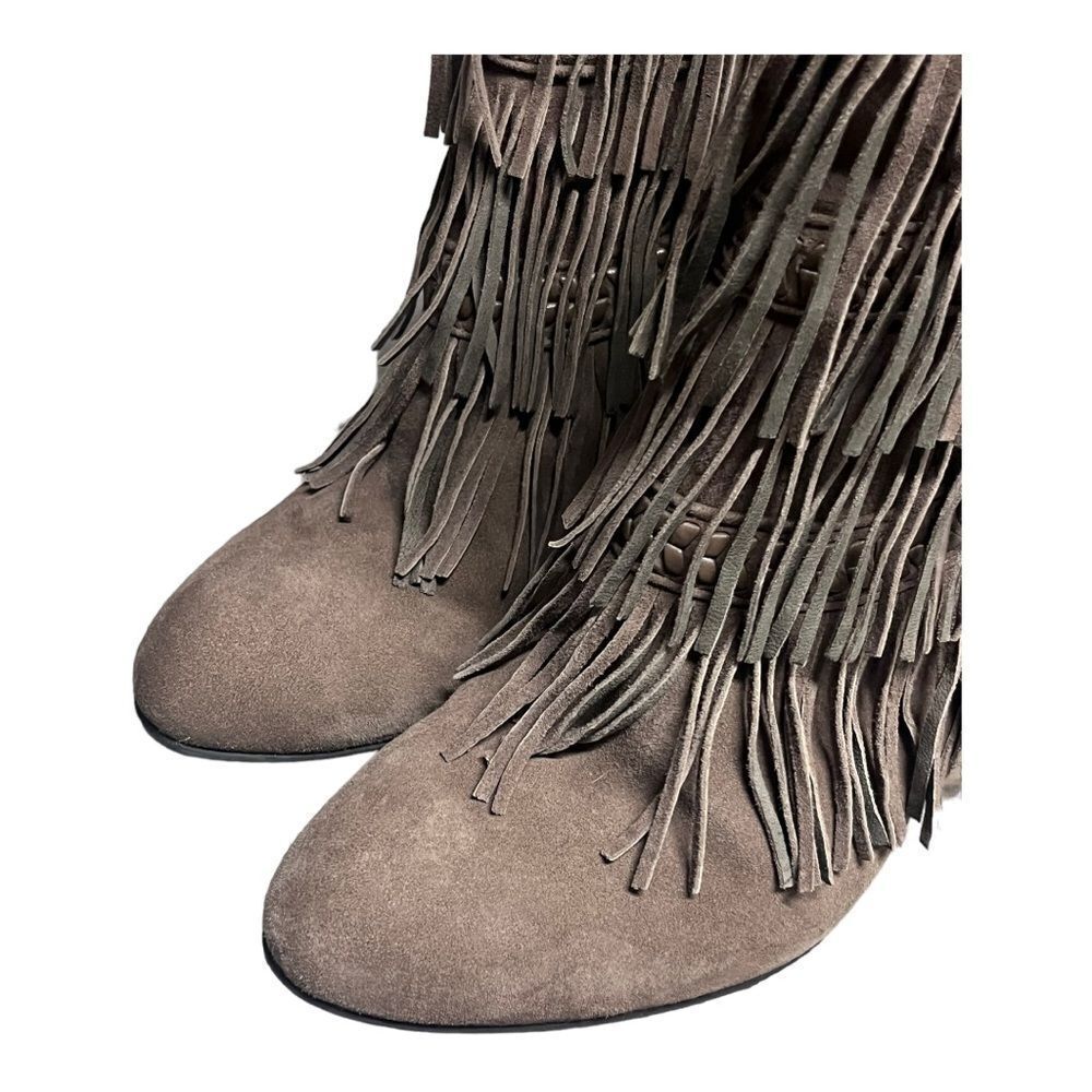 Women’s SAM EDELMAN Kaleb Taupe HEELED FRINGE Bootie Size 8 - Picture 7 of 9